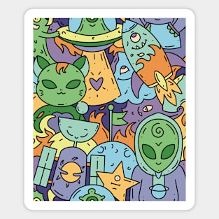 Alien Colorful Doodle Delight: Exploring the Cosmos with Extraterrestrial Creatures Magnet